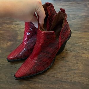 Free People x Jeffrey Campbell Red Snakeskin Booties